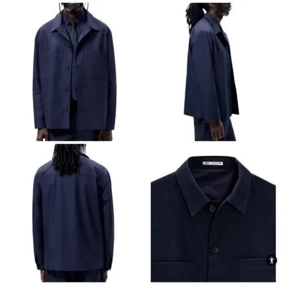 ZARA Men's COTTON POPLIN JACKET SS22 NAVY BLUE | 4627/076 Medium